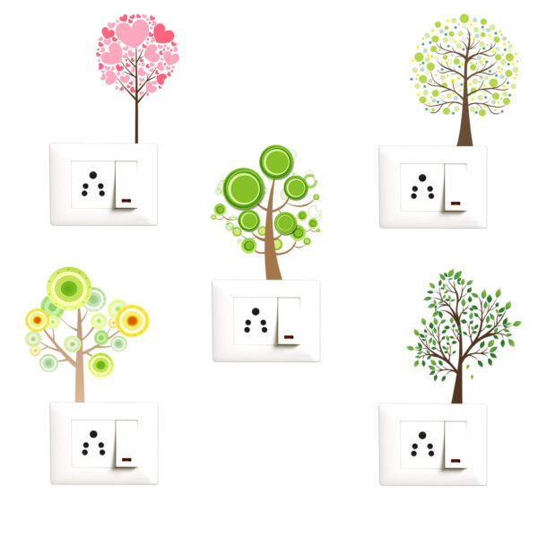 Colourful Tree Decorative Sticker Combo Pack for Switch Panel Board, Laptop, Fridge (Vinyl, Multicolour - Set Of 5)