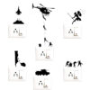 Soldiers - Adventure - Helicopter - Gun - War - Decorative Wall Sticker Combo Pack for Switch Panel Board, Laptop, Fridge.Decorative Sticker Combo Pack for Switch Panel Board, Laptop, Fridge (Vinyl, Multicolour - Set Of 6)