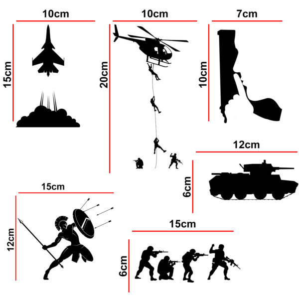 Soldiers - Adventure - Helicopter - Gun - War - Decorative Wall Sticker Combo Pack for Switch Panel Board, Laptop, Fridge.Decorative Sticker Combo Pack for Switch Panel Board, Laptop, Fridge (Vinyl, Multicolour - Set Of 6) - Image 2