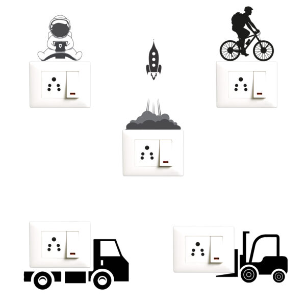 Transportations - Vehicle - Space Decorative Wall Sticker Combo Pack for Switch Panel Board, Laptop, Fridge.Decorative Sticker Combo Pack for Switch Panel Board, Laptop, Fridge (Vinyl, Multicolour - Set Of 5)