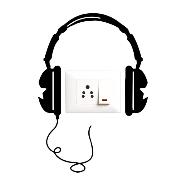 Music - Headphones - Decorative Wall Sticker for Switch Panel Board, Laptop, Fridge.Decorative Sticker Combo Pack for Switch Panel Board, Laptop, Fridge (Vinyl, Multicolour - Set Of 1)