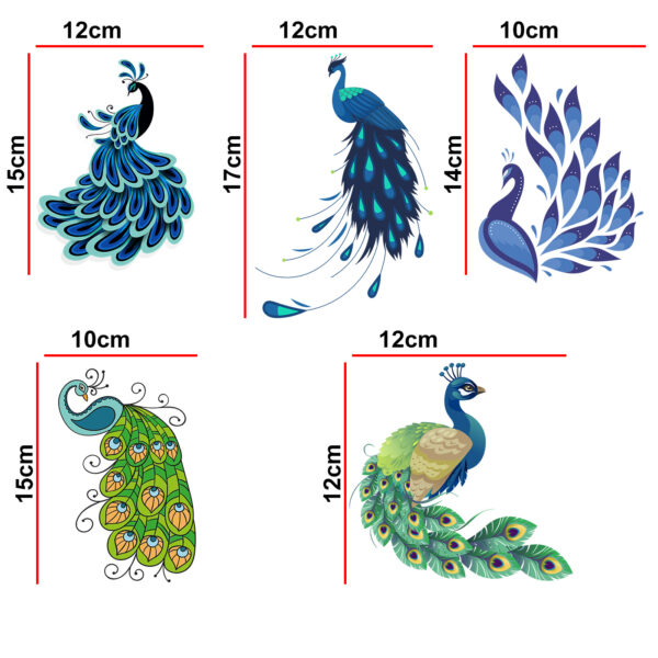 Colourful Peacock - Decorative Wall Sticker Combo Pack for Switch Panel Board, Laptop, Fridge.Decorative Sticker Combo Pack for Switch Panel Board, Laptop, Fridge (Vinyl, Multicolour - Set Of 5) - Image 2