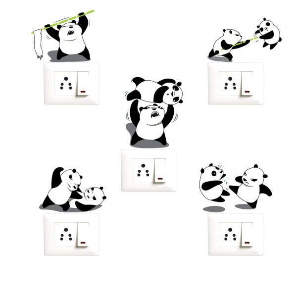 Panda - Animal - Decorative Wall Sticker Combo Pack For Switch Panel Board, Laptop, Fridge.Decorative Sticker Combo Pack for Switch Panel Board, Laptop, Fridge (Vinyl, Multicolour - Set Of 5)