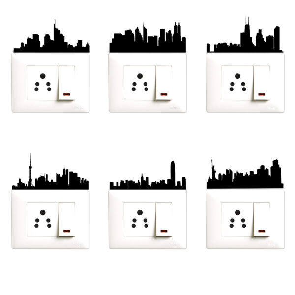 Famous City - Buildings - Monuments - Skyline Decorative Wall Sticker Combo Pack For Switch Panel Board, Laptop, Fridge.Decorative Sticker Combo Pack for Switch Panel Board, Laptop, Fridge (Vinyl, Multicolour - Set Of 6)