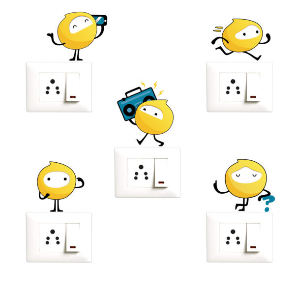 Funny Emoji Cartoon Expression  Sticker  - Decorative Wall Sticker Combo Pack For Switch Panel Board, Laptop, Fridge.Decorative Sticker Combo Pack for Switch Panel Board, Laptop, Fridge (Vinyl, Multicolour - Set Of 5)