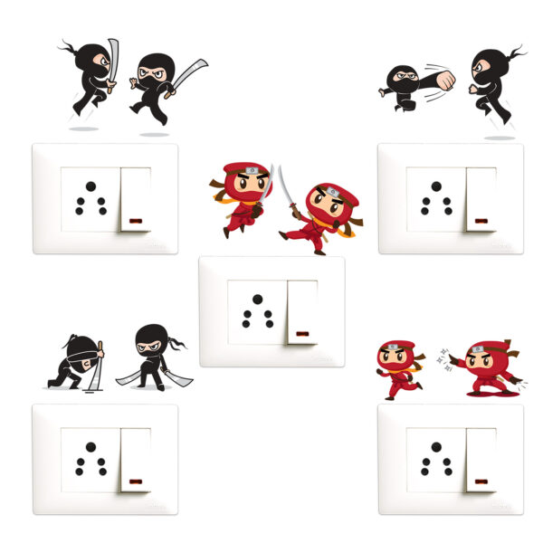 Cute Ninja- Fighting - Decorative Wall Sticker Combo Pack For Switch Panel Board, Laptop, Fridge.Decorative Sticker Combo Pack for Switch Panel Board, Laptop, Fridge (Vinyl, Multicolour - Set Of 5)