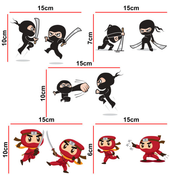 Cute Ninja- Fighting - Decorative Wall Sticker Combo Pack For Switch Panel Board, Laptop, Fridge.Decorative Sticker Combo Pack for Switch Panel Board, Laptop, Fridge (Vinyl, Multicolour - Set Of 5) - Image 2
