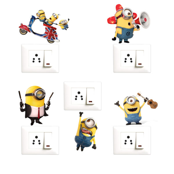 Minions - Cartoons Decorative Wall Sticker Combo Pack For Switch Panel Board, Laptop, Fridge.Decorative Sticker Combo Pack for Switch Panel Board, Laptop, Fridge (Vinyl, Multicolour - Set Of 5)