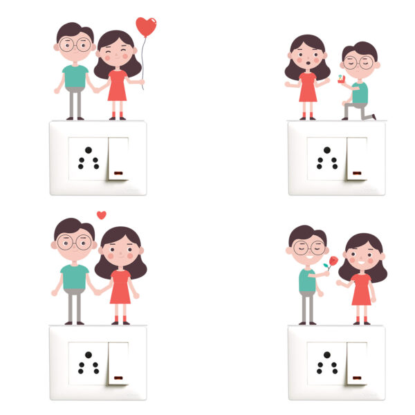 Cute - Love - Couples - Romantic Decorative Wall Sticker Combo Pack For Switch Panel Board, Laptop, Fridge.Decorative Sticker Combo Pack for Switch Panel Board, Laptop, Fridge (Vinyl, Multicolour - Set Of 4)