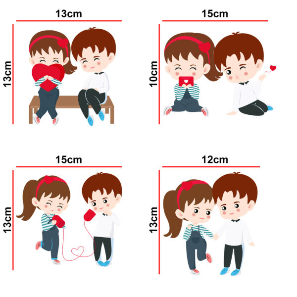 Cute - Love - Couples - Romantic Decorative Wall Sticker Combo Pack For Switch Panel Board, Laptop, Fridge.Decorative Sticker Combo Pack for Switch Panel Board, Laptop, Fridge (Vinyl, Multicolour - Set Of 4) - Image 2