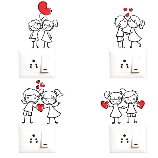 Cute - Couple - Romantic- Hearts Decorative Wall Sticker Combo Pack For Switch Panel Board, Laptop, Fridge.Decorative Sticker Combo Pack for Switch Panel Board, Laptop, Fridge (Vinyl, Multicolour - Set Of 4)