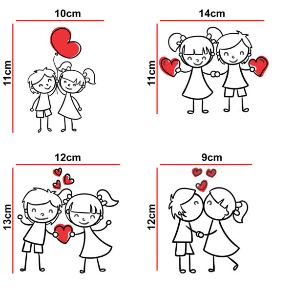 Cute - Couple - Romantic- Hearts Decorative Wall Sticker Combo Pack For Switch Panel Board, Laptop, Fridge.Decorative Sticker Combo Pack for Switch Panel Board, Laptop, Fridge (Vinyl, Multicolour - Set Of 4) - Image 2