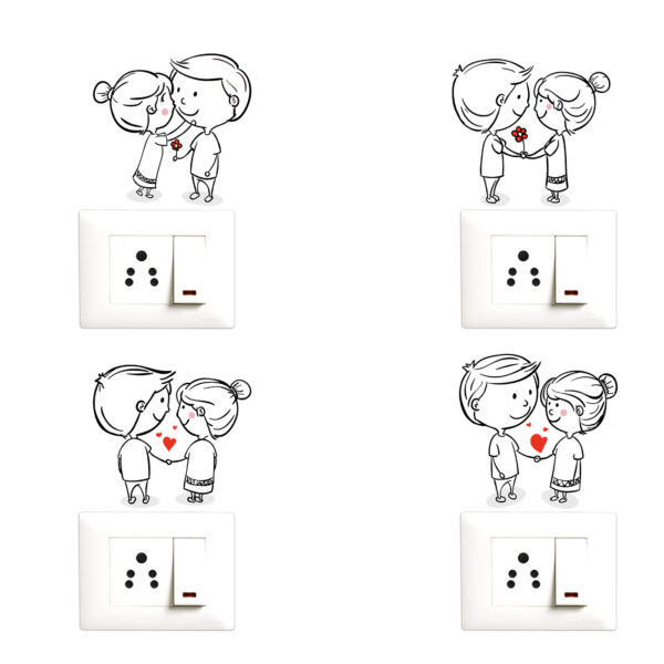 Cute - Couple - Romantic- Hearts Decorative Wall Sticker Combo Pack For Switch Panel Board, Laptop, Fridge.Decorative Sticker Combo Pack for Switch Panel Board, Laptop, Fridge (Vinyl, Multicolour - Set Of 4)