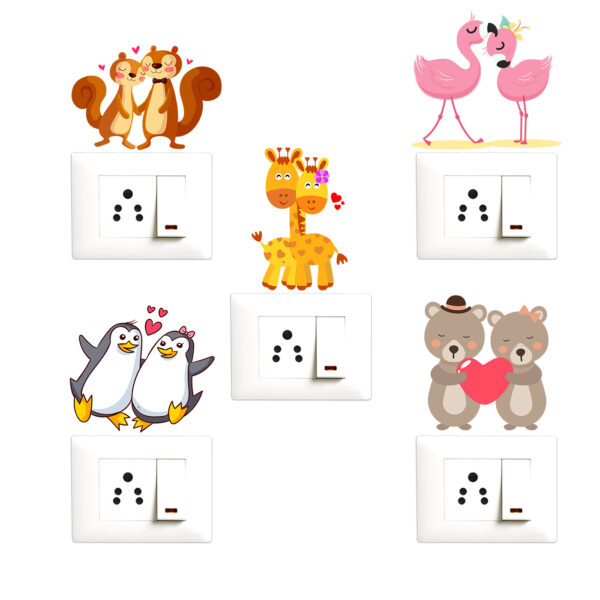 Cute - Animal - Bird - Romantic - Love Decorative Wall Sticker Combo Pack For Switch Panel Board, Laptop, Fridge.Decorative Sticker Combo Pack for Switch Panel Board, Laptop, Fridge (Vinyl, Multicolour - Set Of 5)