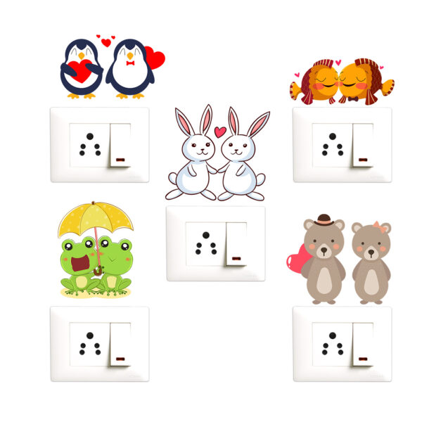 Cute - Animal - Bird - Romantic - Love Decorative Wall Sticker Combo Pack For Switch Panel Board, Laptop, Fridge.Decorative Sticker Combo Pack for Switch Panel Board, Laptop, Fridge (Vinyl, Multicolour - Set Of 5)