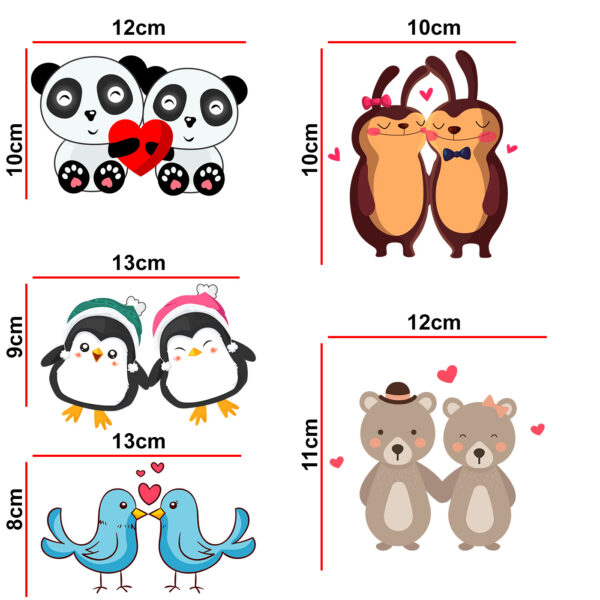 Cute - Animal - Bird - Romantic - Love Decorative Wall Sticker Combo Pack For Switch Panel Board, Laptop, Fridge.Decorative Sticker Combo Pack for Switch Panel Board, Laptop, Fridge (Vinyl, Multicolour - Set Of 5)