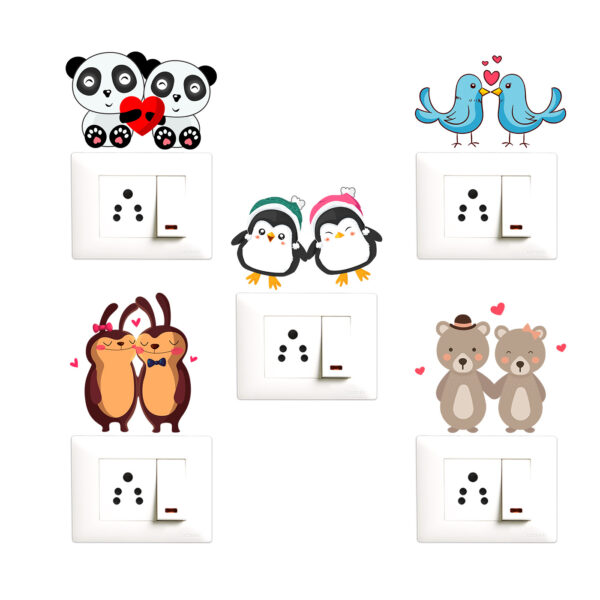 Cute - Animal - Bird - Romantic - Love Decorative Wall Sticker Combo Pack For Switch Panel Board, Laptop, Fridge.Decorative Sticker Combo Pack for Switch Panel Board, Laptop, Fridge (Vinyl, Multicolour - Set Of 5) - Image 2