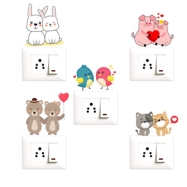Cute - Animal - Bird - Romantic - Love Decorative Wall Sticker Combo Pack For Switch Panel Board, Laptop, Fridge.Decorative Sticker Combo Pack for Switch Panel Board, Laptop, Fridge (Vinyl, Multicolour - Set Of 5)