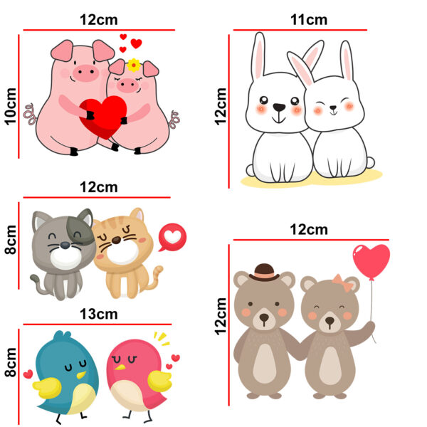 Cute - Animal - Bird - Romantic - Love Decorative Wall Sticker Combo Pack For Switch Panel Board, Laptop, Fridge.Decorative Sticker Combo Pack for Switch Panel Board, Laptop, Fridge (Vinyl, Multicolour - Set Of 5) - Image 2