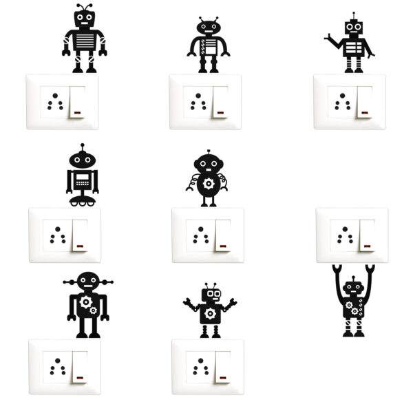 Robot - Cute  - Decorative Wall Sticker Combo Pack For Switch Panel Board, Laptop, Fridge.Decorative Sticker Combo Pack for Switch Panel Board, Laptop, Fridge (Vinyl, Multicolour - Set Of 8)