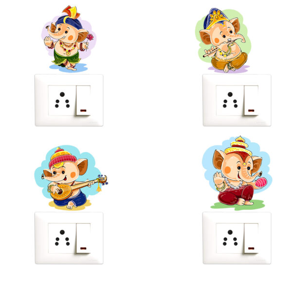 Lord Ganesha - Baby - Music - Instruments - Decorative Wall Sticker Combo Pack For Switch Panel Board, Laptop, Fridge.Decorative Sticker Combo Pack for Switch Panel Board, Laptop, Fridge (Vinyl, Multicolour - Set Of 4)