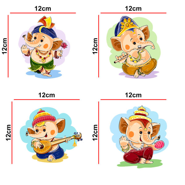 Lord Ganesha - Baby - Music - Instruments - Decorative Wall Sticker Combo Pack For Switch Panel Board, Laptop, Fridge.Decorative Sticker Combo Pack for Switch Panel Board, Laptop, Fridge (Vinyl, Multicolour - Set Of 4) - Image 2
