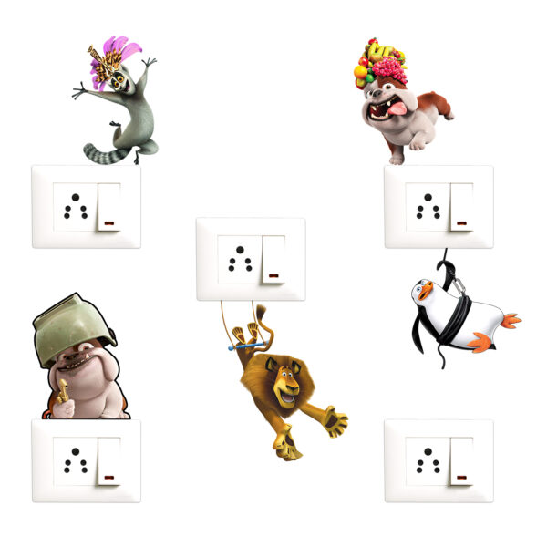 Funny Animals - Decorative Wall Sticker Combo Pack For Switch Panel Board, Laptop, Fridge.Decorative Sticker Combo Pack for Switch Panel Board, Laptop, Fridge (Vinyl, Multicolour - Set Of 5)