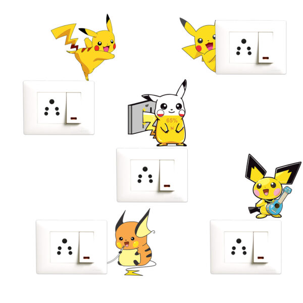 Cute Pokemon - Pikachu - Decorative Wall Sticker Combo Pack For Switch Panel Board, Laptop, Fridge.  Decorative Sticker Combo Pack for Switch Panel Board, Laptop, Fridge (Vinyl, Multicolour - Set Of 5)