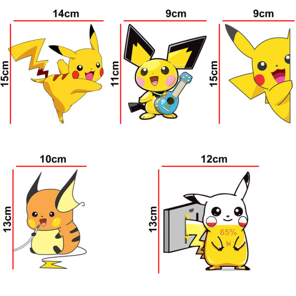 Cute Pokemon - Pikachu - Decorative Wall Sticker Combo Pack For Switch Panel Board, Laptop, Fridge.  Decorative Sticker Combo Pack for Switch Panel Board, Laptop, Fridge (Vinyl, Multicolour - Set Of 5) - Image 2