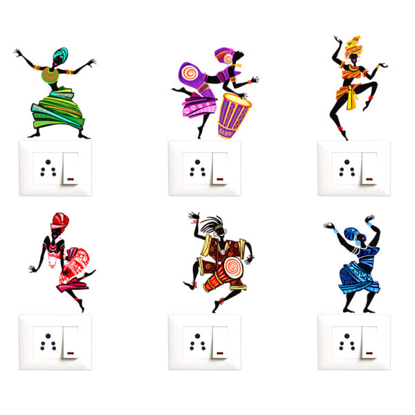 Colourful African - Dance - Zumba Decorative Wall Sticker Combo Pack For Switch Panel Board, Laptop, Fridge.  Decorative Sticker Combo Pack for Switch Panel Board, Laptop, Fridge (Vinyl, Multicolour - Set Of 6)