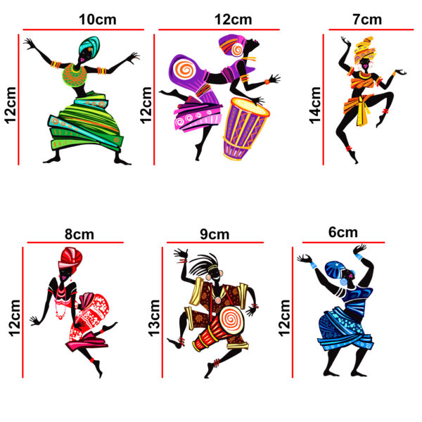 Colourful African - Dance - Zumba Decorative Wall Sticker Combo Pack For Switch Panel Board, Laptop, Fridge.  Decorative Sticker Combo Pack for Switch Panel Board, Laptop, Fridge (Vinyl, Multicolour - Set Of 6)