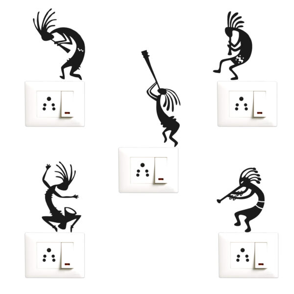 Music Band - African - Tribal - Instruments - Enjoying - Decorative Wall Sticker Combo Pack For Switch Panel Board, Laptop, Fridge.Decorative Sticker Combo Pack for Switch Panel Board, Laptop, Fridge (Vinyl, Multicolour - Set Of 5)