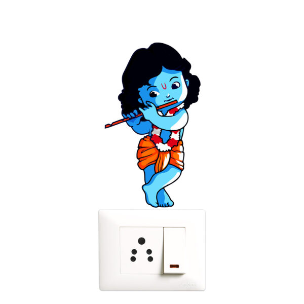Lord Ganesha - Lord Krishna - Baby - Playing- Musical - Instruments - Decorative Wall Sticker Combo Pack For Switch Panel Board, Laptop, Fridge.Decorative Sticker Combo Pack for Switch Panel Board, Laptop, Fridge (Vinyl, Multicolour - Set Of 6) - Image 3