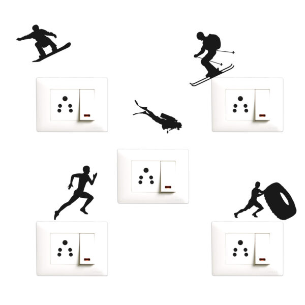 Sports - Work Out - Decorative Wall Sticker Combo Pack For Switch Panel Board, Laptop, Fridge.  Decorative Sticker Combo Pack for Switch Panel Board, Laptop, Fridge (Vinyl, Multicolour - Set Of 5)