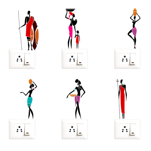 African Women - Tribal - Warrior - Decorative Wall Sticker Combo Pack For Switch Panel Board, Laptop, Fridge. Decorative Sticker Combo Pack for Switch Panel Board, Laptop, Fridge (Vinyl, Multicolour - Set Of 6)