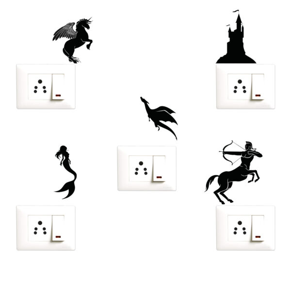 Fantasy - Story - Characters - Cartoon Decorative Wall Sticker Combo Pack For Switch Panel Board, Laptop, Fridge.Decorative Sticker Combo Pack for Switch Panel Board, Laptop, Fridge (Vinyl, Multicolour - Set Of 5)