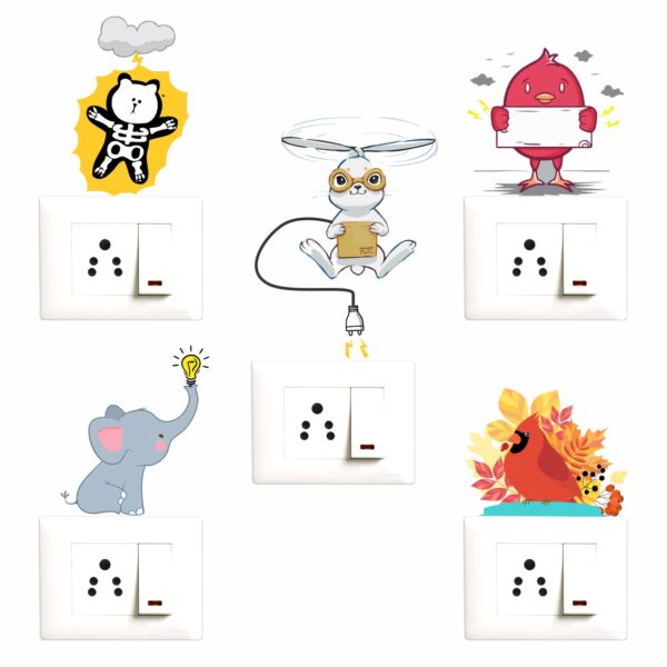 Cute - Animal - Bird - Decorative Wall Sticker Combo Pack For Switch Panel Board, Laptop, Fridge.Decorative Sticker Combo Pack for Switch Panel Board, Laptop, Fridge (Vinyl, Multicolour - Set Of 5)