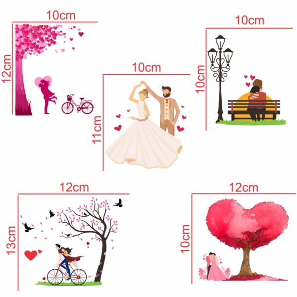Romantic - Love - Cute - Couple - Decorative Wall Sticker Combo Pack For Switch Panel Board, Laptop, Fridge.Decorative Sticker Combo Pack for Switch Panel Board, Laptop, Fridge (Vinyl, Multicolour - Set Of 5) - Image 2