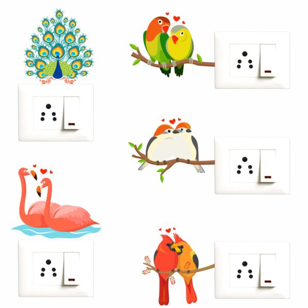 Cute - Love - Bird - Decorative Wall Sticker Combo Pack For Switch Panel Board, Laptop, Fridge.Decorative Sticker Combo Pack for Switch Panel Board, Laptop, Fridge (Vinyl, Multicolour - Set Of 5)