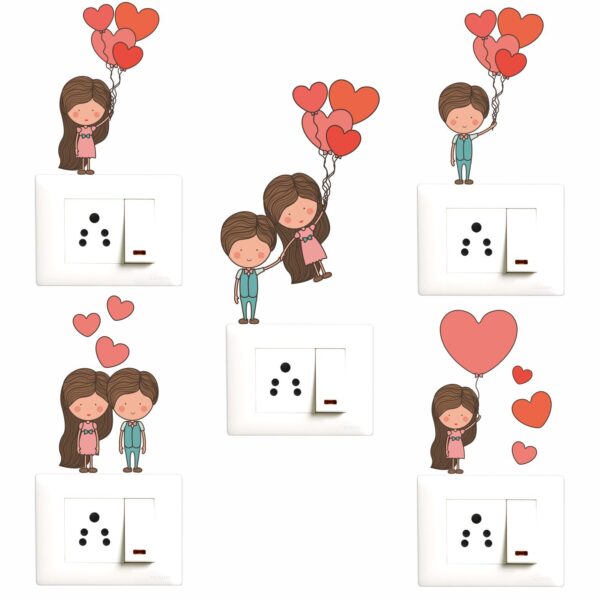 Romantic - Love - Cute - Couple - Decorative Wall Sticker Combo Pack For Switch Panel Board, Laptop, Fridge.Decorative Sticker Combo Pack for Switch Panel Board, Laptop, Fridge (Vinyl, Multicolour - Set Of 5)