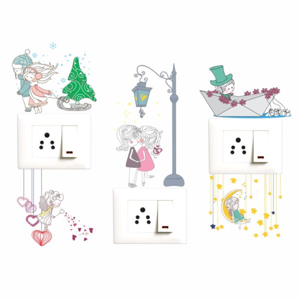 Romantic - Love - Cute - Couple - Decorative Wall Sticker Combo Pack For Switch Panel Board, Laptop, Fridge.Decorative Sticker Combo Pack for Switch Panel Board, Laptop, Fridge (Vinyl, Multicolour - Set Of 5)