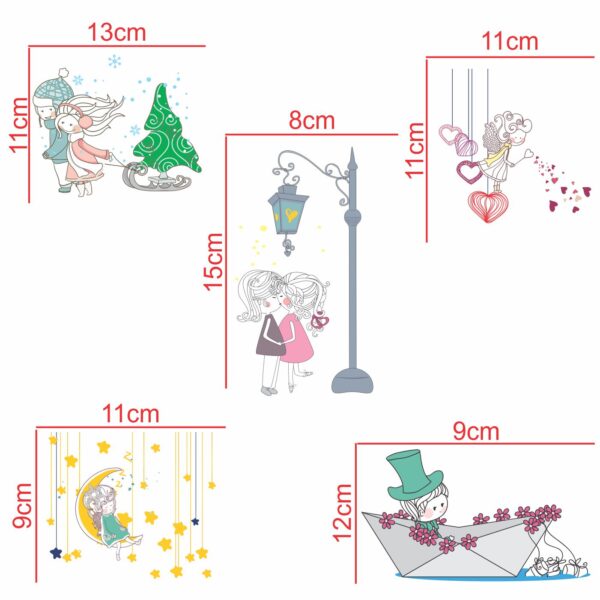 Romantic - Love - Cute - Couple - Decorative Wall Sticker Combo Pack For Switch Panel Board, Laptop, Fridge.Decorative Sticker Combo Pack for Switch Panel Board, Laptop, Fridge (Vinyl, Multicolour - Set Of 5) - Image 2