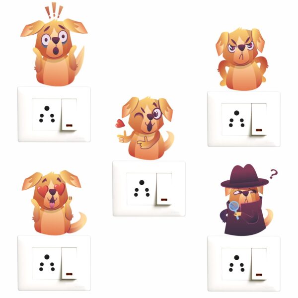 Funny Dog - Expressions - Decorative Wall Sticker Combo Pack For Switch Panel Board, Laptop Fridge.Decorative Sticker Combo Pack for Switch Panel Board, Laptop, Fridge (Vinyl, Multicolour - Set Of 5)