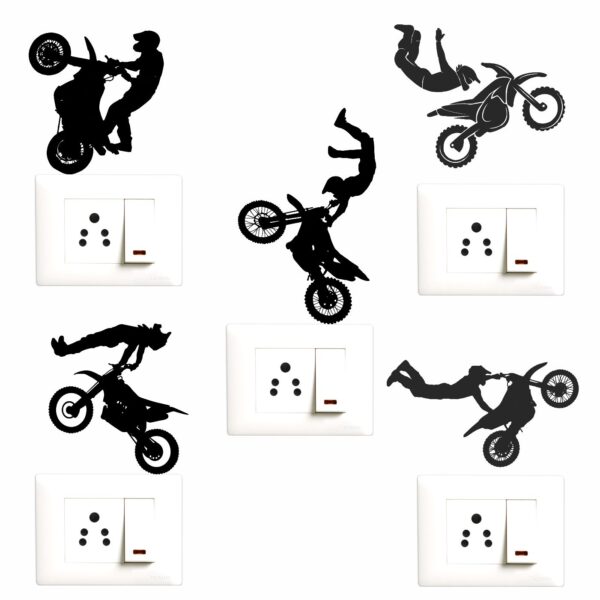 Bike Stunt - Adventure - Decorative Wall Sticker Combo Pack For Switch Panel Board, Laptop Fridge.Decorative Sticker Combo Pack for Switch Panel Board, Laptop, Fridge (Vinyl, Multicolour - Set Of 5)