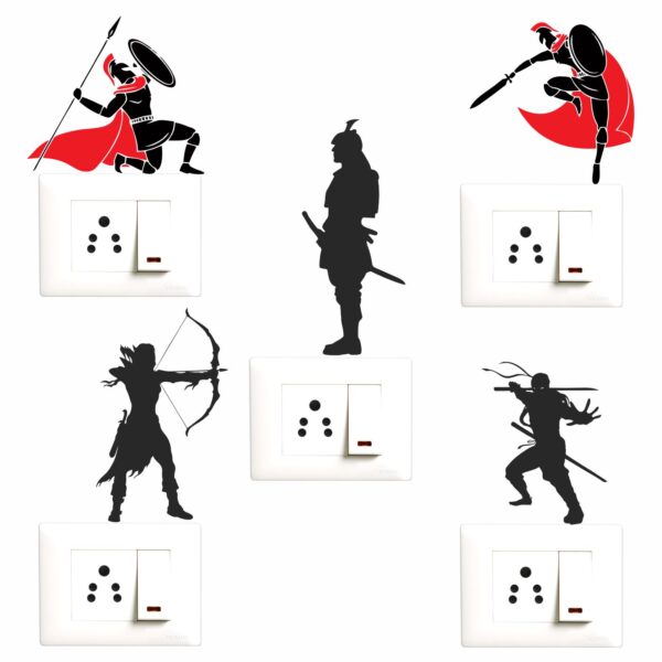 Warrior - Ninja - War - Decorative Wall Sticker Combo Pack For Switch Panel Board, Laptop, Fridge.Decorative Sticker Combo Pack for Switch Panel Board, Laptop, Fridge (Vinyl, Multicolour - Set Of 5)