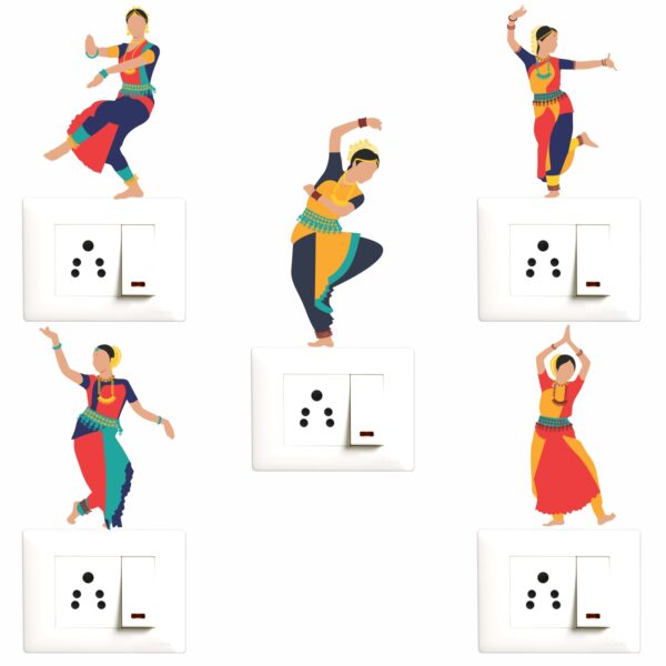 Beautiful - Traditional Indian - Bharatanatyam - Dancer - Decorative Wall Sticker Combo Pack For Switch Panel Board, Laptop, Fridge.Decorative Sticker Combo Pack for Switch Panel Board, Laptop, Fridge (Vinyl, Multicolour - Set Of 5)