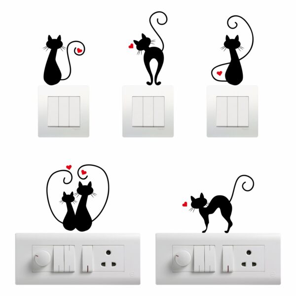 Lovely CatsDecorative Sticker Combo Pack for Switch Panel Board, Laptop, Fridge (Vinyl, Multicolour - Set Of 5)