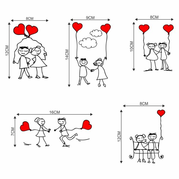 Romatic Couple HeartsDecorative Sticker Combo Pack for Switch Panel Board, Laptop, Fridge (Vinyl, Multicolour - Set Of 5) - Image 2