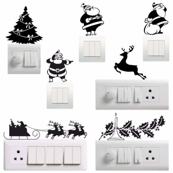 Christmas Santa DeerDecorative Sticker Combo Pack for Switch Panel Board, Laptop, Fridge (Vinyl, Multicolour - Set Of 7)