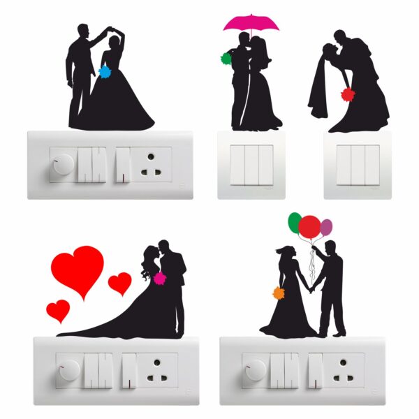 Romatic Couple HeartsDecorative Sticker Combo Pack for Switch Panel Board, Laptop, Fridge (Vinyl, Multicolour - Set Of 5)